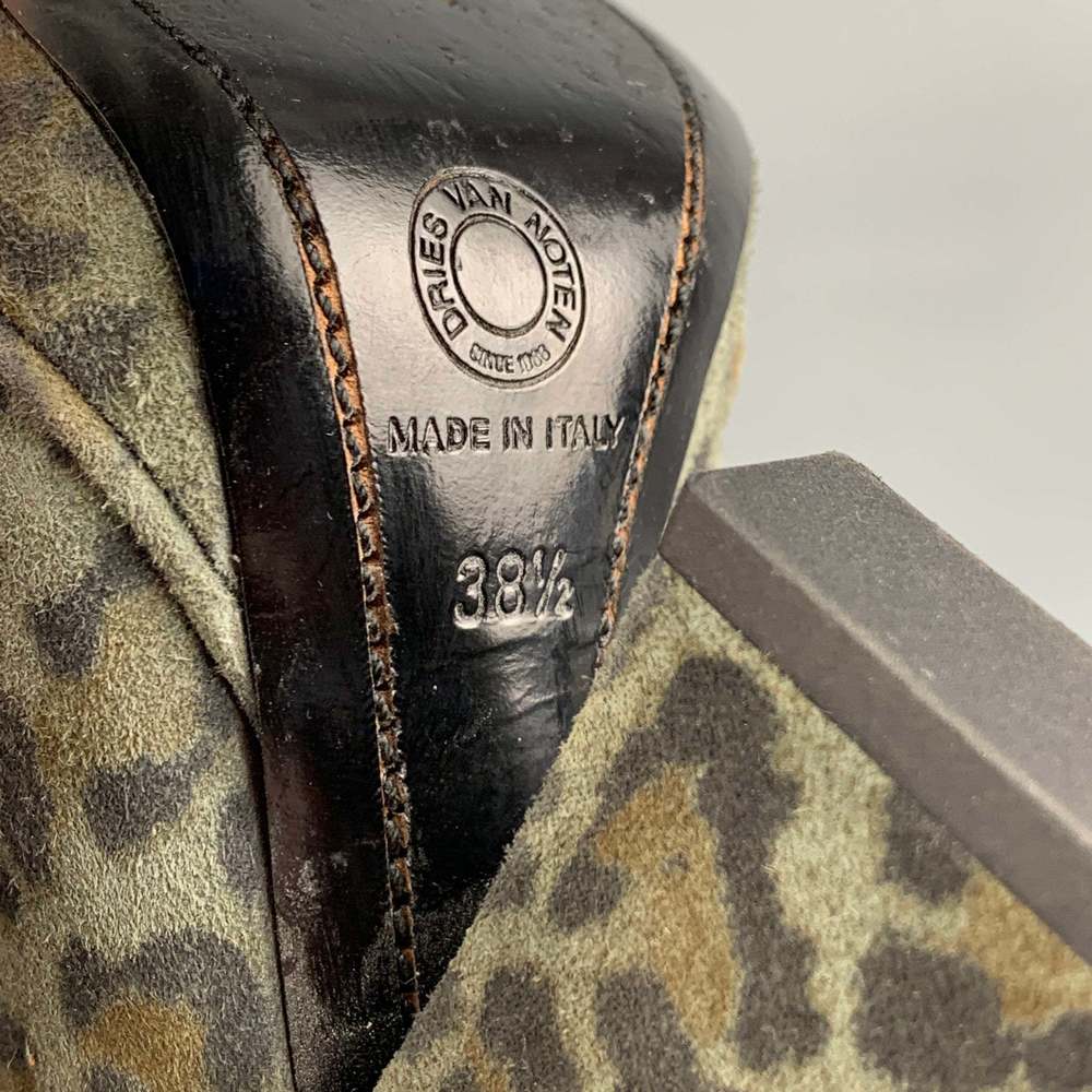 DRIES VAN NOTEN Moss Brown Suede Animal Print Platform Pumps - Picture 9 of 9